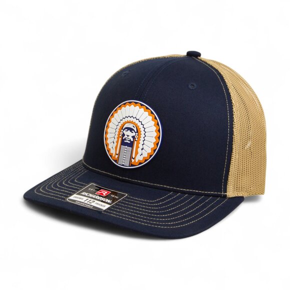 Illinois Fighting Illini Chief Illiniwek 3D Snapback Trucker Hat- Navy/ Tan - Picture 1 of 3